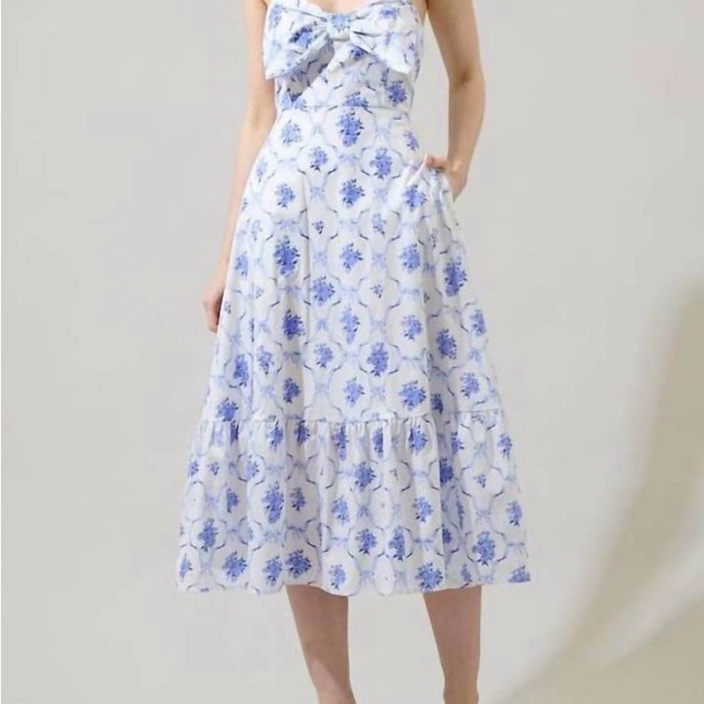 Nia Floral Perline Bow Midi Dress by SUGARLIPS